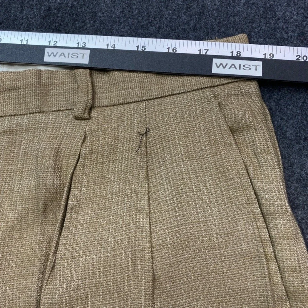 Claiborne Dress Pants Men 38R Tan Linen Blend Double Pleated Cuffed Trousers